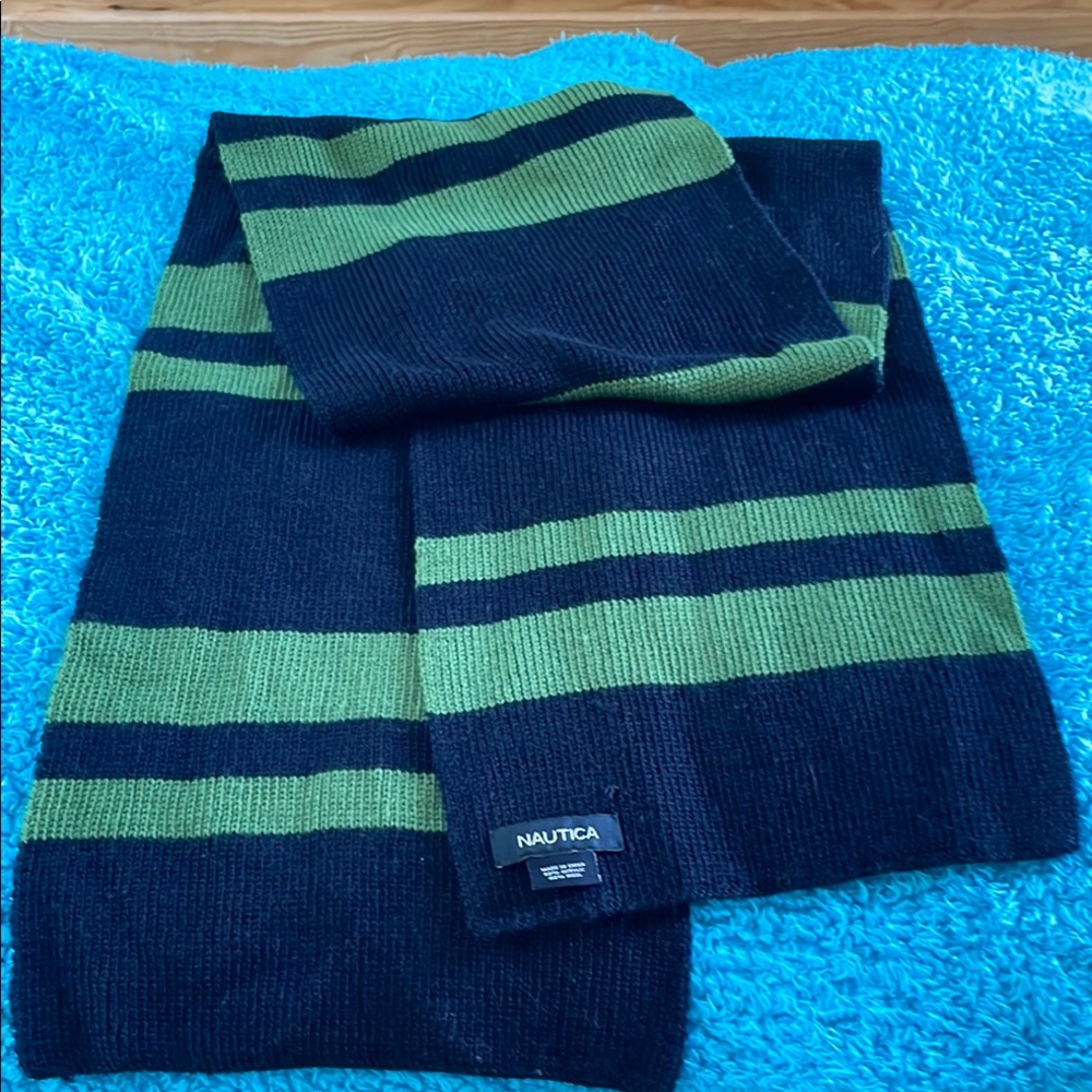 Unisex Nautica Navy and Green Striped Scarf